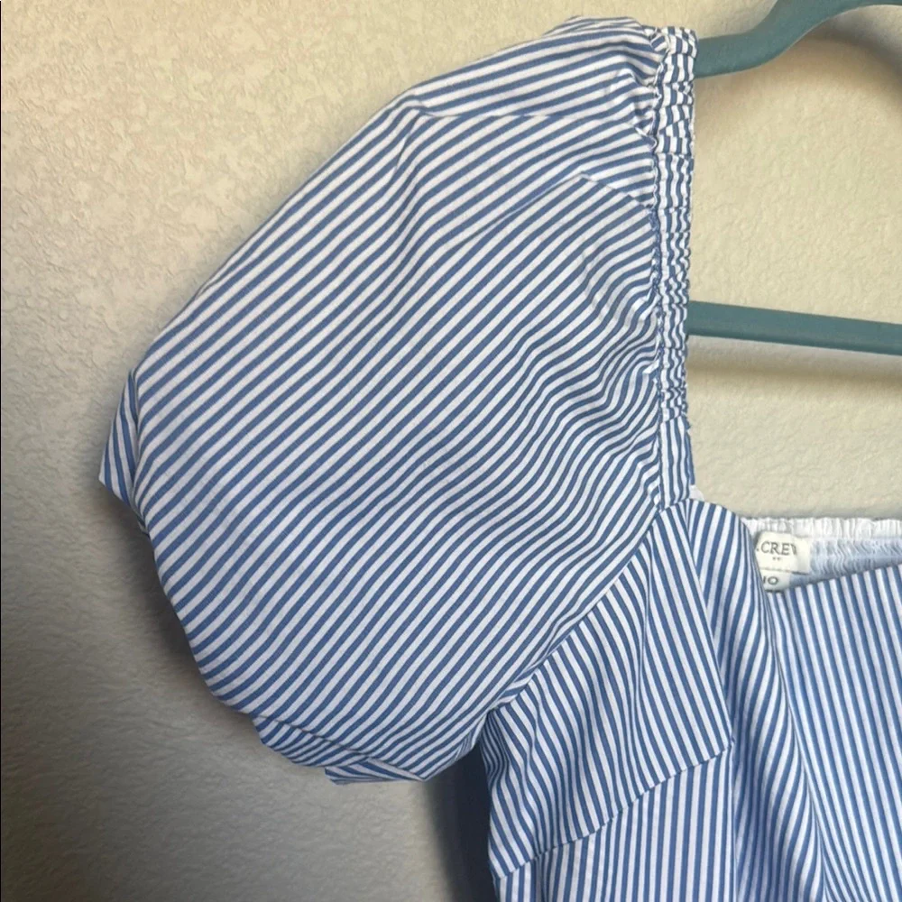 J. Crew Blue and White Striped Puff-Sleeve Maxi Dress